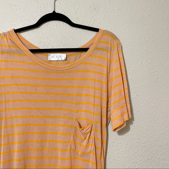ALC Orange Striped Tee Shirt Dress Womens S Short Sleeve Casual Beachy Quiet Lux - Picture 2 of 11